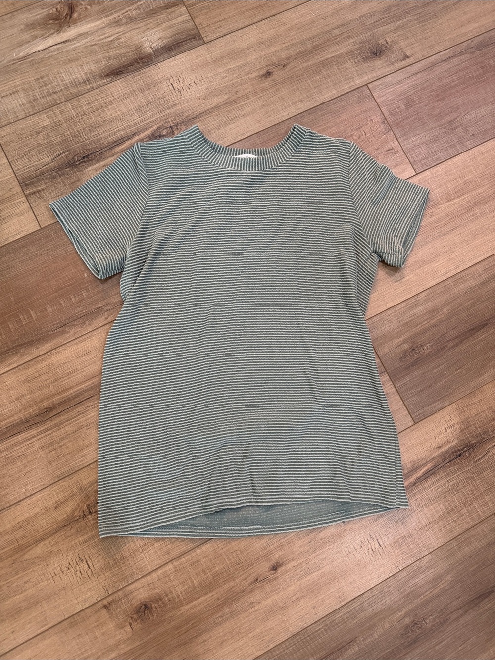 Tres Bien Women's Short Sleeve Striped Tee in Light Blue and White